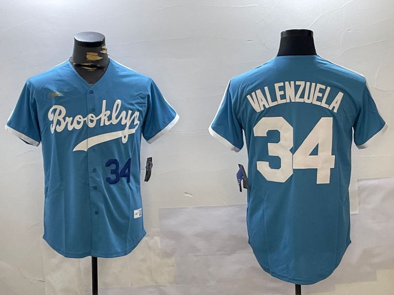 Men Los Angeles Dodgers #34 Valenzuela Light Blue Game 2024 Nike MLB Jersey style 10291